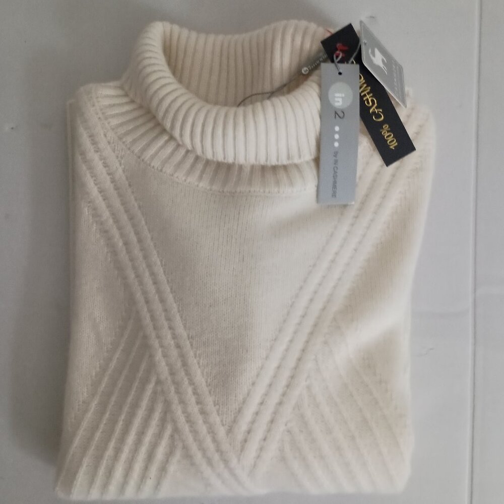 InCashmere Sweater 100% Cashmere Cream Roll Neck Women’s Size M NWT - Picture 4 of 16